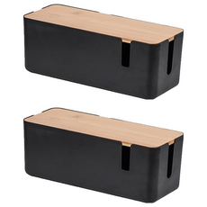Mega 極簡風木蓋電線收納盒，ABS材質，30x12.3x11.8公分, 消光黑, 2個