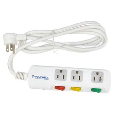 POLYWELL 寶利威爾 電源插座延長線 4切3座, 1.8m, 白色, 1條