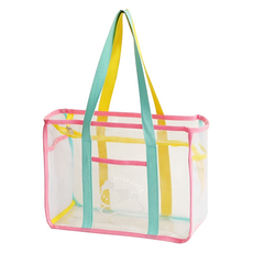bebehome 透明網狀收納袋, 大(34 x 25.8 x 15cm), 黃綠帶粉邊