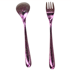 A&R 簡約輕奢抗菌防滑純鈦湯叉餐具組 紫色 18.5x2cm, 湯匙 + 叉子 + 禮盒, 1組