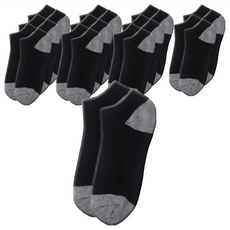 竹炭毛巾底運動襪 船型 Set 12雙 65%聚酯纖維 17%彈性纖維 15%聚酯纖維(竹炭紗) 3%橡膠, 黑色, 24~28cm