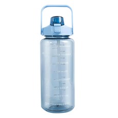 QiMart 超大容量手提吸管大水壺 2L 水藍色 運動水壺 附刻度 方便攜帶, 1個