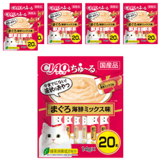 INABA CIAO 啾嚕 肉泥 鮪魚+海鮮綜合 綠茶消臭成分配方, 6包, 280g