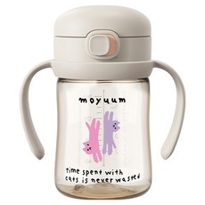 MOYUUM PPSU彈蓋吸管學飲水杯 SOOSOOJIN聯名款, 170ml, 1個, 貓咪夢境/暖杏白