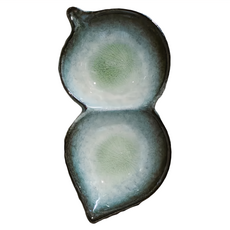 美濃燒 雙格枝豆形皿 日本製 陶瓷 100mL, 1個, 綠色