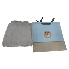彌月禮盒組 純棉四層紗布嬰兒童連帽斗篷浴巾 Set, 連帽斗篷浴巾 90 x 90cm + 洗澡手套 21 x 13.5cm + 小方巾 30 x 30cm, 灰色