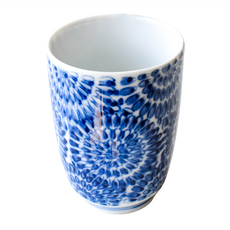 佐和陶瓷 藍染菊湯吞杯 日本製 8.5 x 6cm 150ml, 1個, 白色