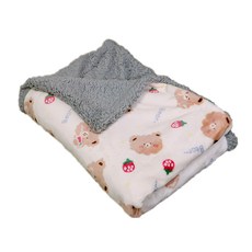 QIDINA 法蘭絨軟綿綿保暖蓋毯寵物墊 D款, 1個, 草莓小熊 米色 + 灰色