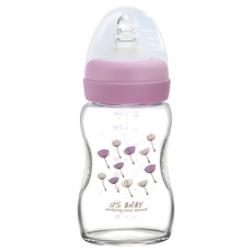 US baby 優生 真母感特護玻璃奶瓶 寬口徑 240ml 安全包覆玻片 BPA free 耐高溫 600℃, 顏色隨機, 1瓶