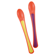 tommee tippee 湯美天地 感溫湯匙, 2支入, 4個月以上適用, 高溫變色, 紫黃, 1組