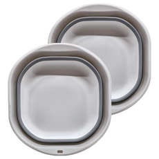 折疊水盆 Set 2, PP矽膠材質，展開尺寸37x26x14cm，折疊尺寸37x26x5.5cm, 2個, 白 + 灰