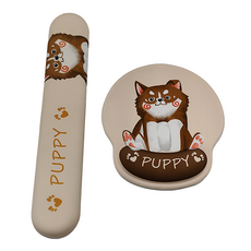 HONG JIN 宏晉 可愛卡通矽膠護腕鍵鼠墊, 小黃狗 米色, 1個