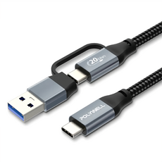 POLYWELL 寶利威爾 USB-C To C+USB 二合一PD編織快充傳輸線 Gen2 100W PW15-W45-M891, 1m, 1條