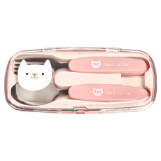 Rex LONDON 兒童餐具3件組, 湯匙 + 叉子 + 收納盒, 迷人貓咪, 1組