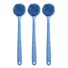 新升級好好握矽膠洗澡刷 輕量款, 食品級矽膠安全材質, 防滑手柄設計, 規格: 38x8x3.5cm, 重量: 約130g, 莫蘭迪藍, 1支, 3支