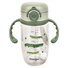 mugu 沐咕寶貝 小麥纖維 Tritan 重力球學習杯 220ml/350ml, 防滑手把, 綠色小鱷魚, 1個