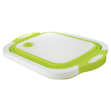 兩用瀝水切菜板 摺疊洗菜盆 瀝水籃, 1個, 綠色