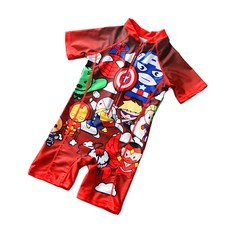 愛北鼻 男寶 短袖連身泳衣 室內泳池適用, S, Q版美國隊長