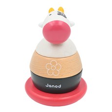 Janod 層層疊搖滾樂 快樂牛媽媽，三層可套疊，逗趣不倒翁，底部響鈴設計, 1個