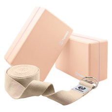 Tumaz 月熊 EVA瑜珈磚繩組 50D硬度 止滑減震 EVA環保材質 含雙D型扣環, 瑜珈磚22.5 x 14.5 x 7.5cm + 瑜珈繩300cm, 落日色, 1組