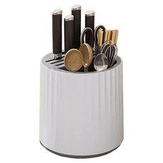 Jasmine’s Kitchen 小茉廚房 廚房旋轉刀架/餐具瀝水架/多功能合1置物架/筷子收納桶, 白灰色, 1支