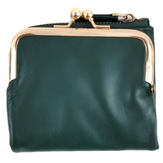 9卡位2折口金包短夾女夾 高級羊皮 100g 拉鍊+口金釦 黑/綠/酒紅, 綠色, 11.5 x 10 x 1.5cm