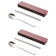 JUST HOME 304不鏽鋼隨身筷匙2件組 附盒 7049-36A, 粉色, 2組, 筷子 + 湯匙 + 收納盒