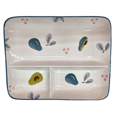 松村窯 9.5吋長方三格盤, 寬19.3cm, 長24.2cm, 酪梨, 1個