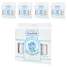 Baan 貝恩 嬰兒細紙軸棉花棒, 100%純棉 觸感柔細舒適, 專為嬰幼兒眼耳鼻設計, 日本製造, 125支, 5盒