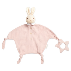 奇哥 比得兔天絲泡泡紗磨牙抓握練習寶寶玩偶組 35 x 28cm, 安撫巾 + 固齒器, 粉色, 1組