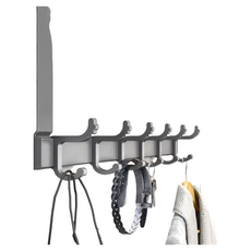 造型掛勾 加長款 6鉤 槍灰色 免釘門後掛衣架, 1個