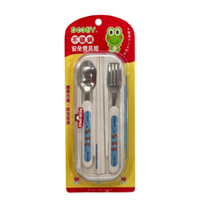 DOOBY 大眼蛙 兒童不鏽鋼安全餐具組, 湯匙 + 叉子 + 筷子 + 收納盒, D-4231, 1組