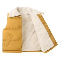 愛北鼻 兒童秋冬翻領背心 薑黃色 錦綸/尼龍/聚酯纖維/羊羔加絨, 110碼(100~110cm)
