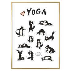 菠蘿選畫所 Yoga! 瑜伽貓貓 掛畫 59.4 x 42cm 金色框 可愛動物掛畫, 金色