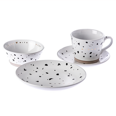 HOLA 和樂家居 迪士尼黑標系列餐具組 19.8 x 19.8 x 2.8cm, 馬克杯 + 杯盤 + 碗 + 盤, 白色 + 黑色, 1組