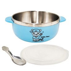 OSAMA 王樣 韓式卡通碗, #304不鏽鋼內層, PP塑料外層, PE碗蓋, 直徑10cm, 顏色隨機, 1組