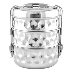 danica STUDIO Heirloom 3層不鏽鋼便當盒 201不鏽鋼 印度製造, 錘紋, 1個