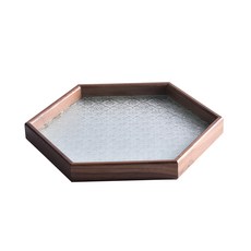Homely Zakka 北歐復古木質海棠花輕奢玻璃托盤, 黑胡桃木六角形, 1個