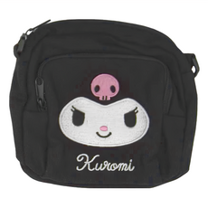 Kiiwi O 刺繡斜背包, kuromi 大臉小方包, 黑色, 18 x 5.5 x 18cm, 1個