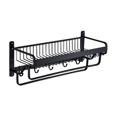 網籃毛巾架 雙杆 57cm 太空鋁材質, 黑色, 1個