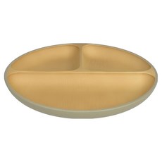 日本製 木紋抗菌圓形分隔餐盤 3格, 灰色, 1個