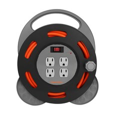 PowerSync 群加 3P工業用1開4插輪座延長用電源線組, 10m, 橘色, 1組