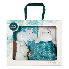 mary meyer 蜜兒 河馬 臻藏禮盒 Set 手搖鈴+安撫巾+沙沙紙, 河馬喜寶, 安撫巾33 x 33cm、沙沙紙16 x 16cm、手搖鈴12 x 12cm