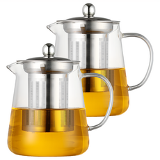 高硼矽耐明火玻璃茶壺 750ml 2個 - 耐熱玻璃 附過濾網, 透明