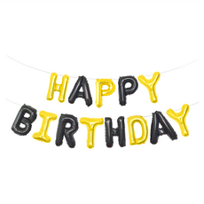 Mcolour Balloon 英文字母生日快樂鋁質氣球, 黑金, 1組