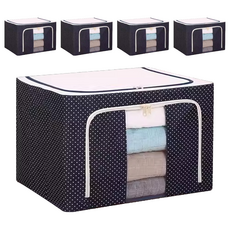 66L 衣物摺疊收納箱, 防潑水材質，側拉把手，透明視窗, 藍點, 5個