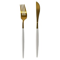 歐式304不鏽鋼雙色刀叉2件組, 主餐刀22cm 主餐叉21.3cm, 白金色, 1組