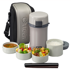 TIGER 虎牌 不鏽鋼保溫飯盒 LWU-F200 SE 含飯容器、湯容器、菜容器 附便攜袋, 香檳色, 1個