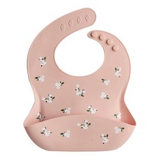 Loulou LOLLIPOP 寬口袋立體矽膠圍兜,可愛設計圖騰手繪, 防水材質易清洗, 四段式扣環, 浪漫小白花, 1件