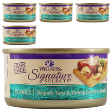 WELLNESS 寵物健康 SS 名廚特選主食罐 貓用, 鮮鮪魚片 + 鮮蝦, 79g, 5罐